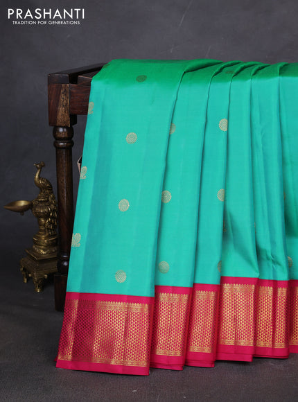 10 yards silk saree teal green and pink with zari woven buttas and zari woven border