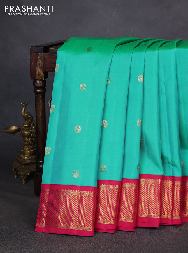 10 yards silk saree teal green and pink with zari woven buttas and zari woven border