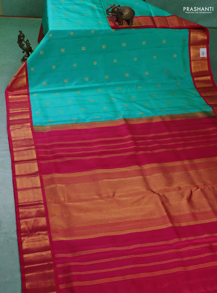 10 yards silk saree teal green and pink with zari woven buttas and zari woven border