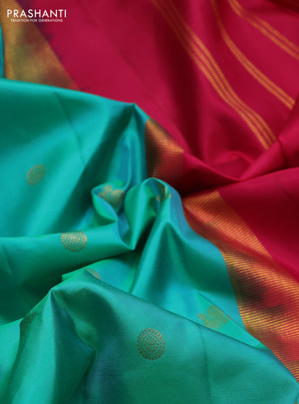 10 yards silk saree teal green and pink with zari woven buttas and zari woven border