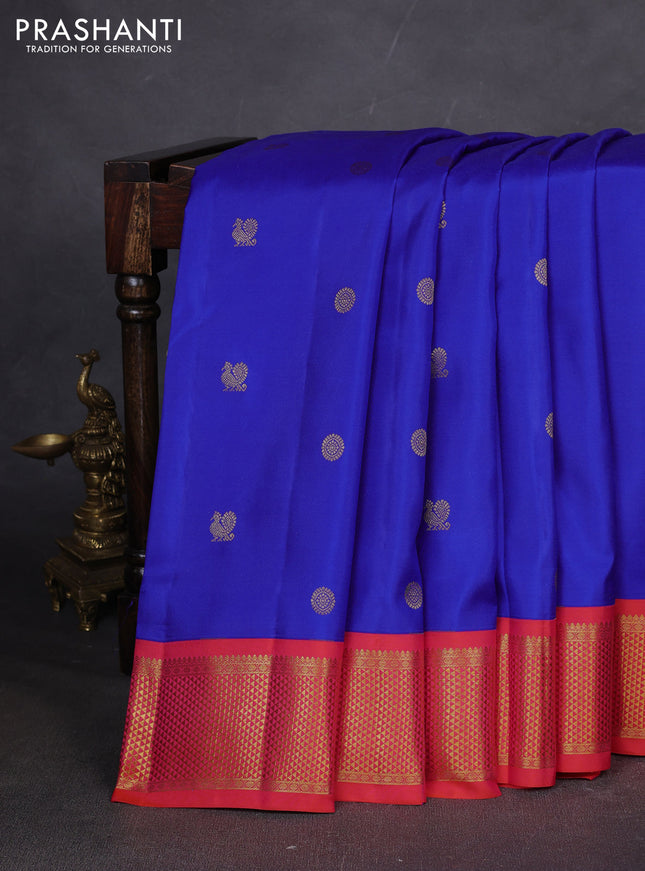 10 yards silk saree blue and pink with zari woven buttas and zari woven border