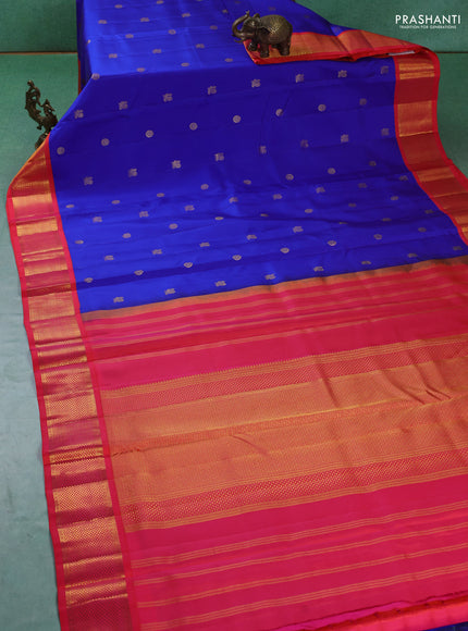 10 yards silk saree blue and pink with zari woven buttas and zari woven border