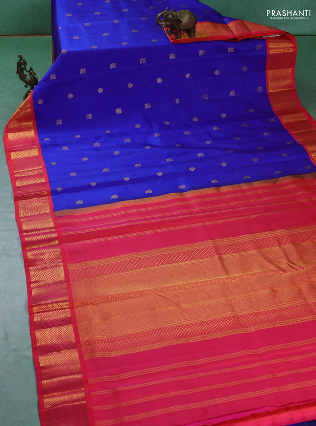 10 yards silk saree blue and pink with zari woven buttas and zari woven border