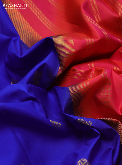 10 yards silk saree blue and pink with zari woven buttas and zari woven border