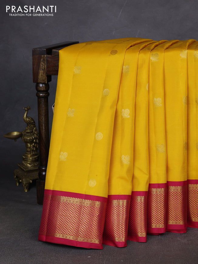 10 yards silk saree mustard yellow and pink with zari woven buttas and zari woven border