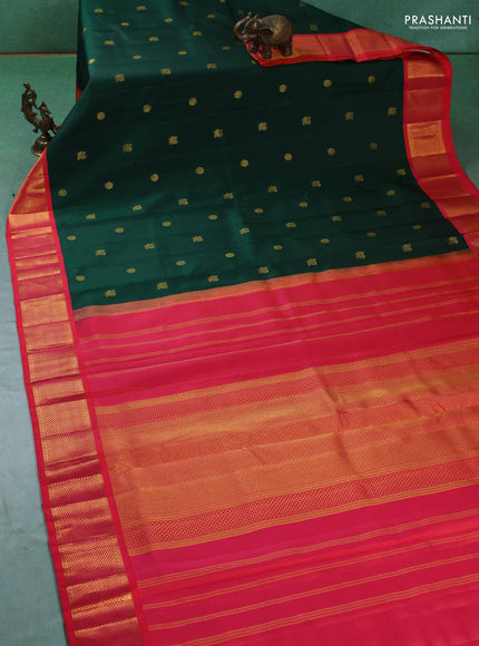10 yards silk saree green and dual shade of pinkish orange with zari woven buttas and zari woven border