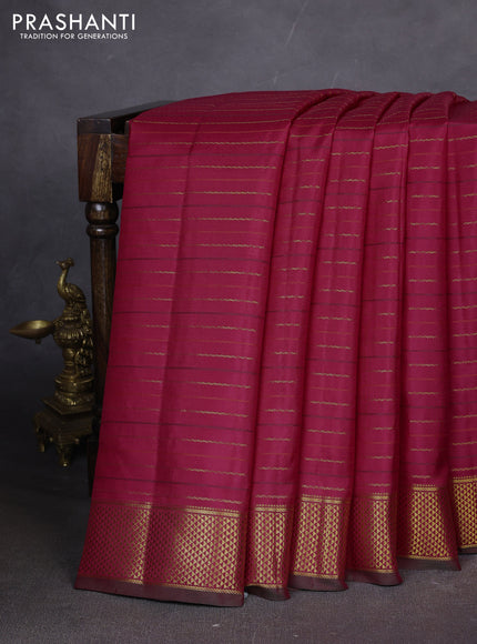 10 yards silk saree pink with thread & zari stripes pattern and zari woven border
