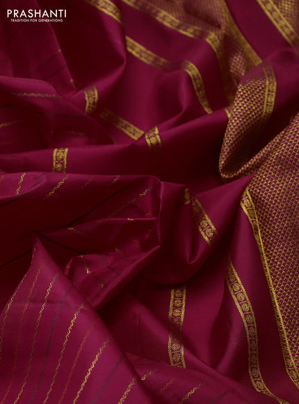 10 yards silk saree pink with thread & zari stripes pattern and zari woven border