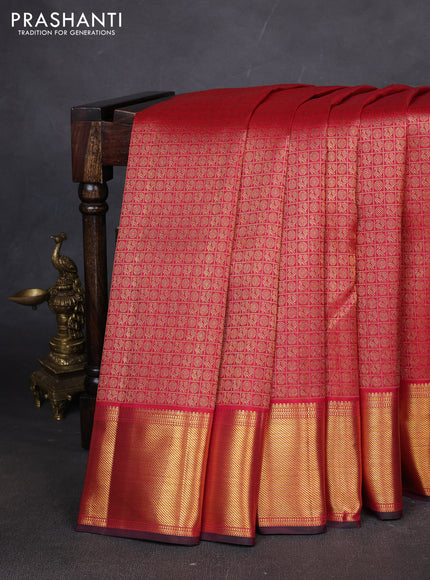 Pure kanchipuram silk saree maroon with allover zari checks & annam weaves and zari woven border
