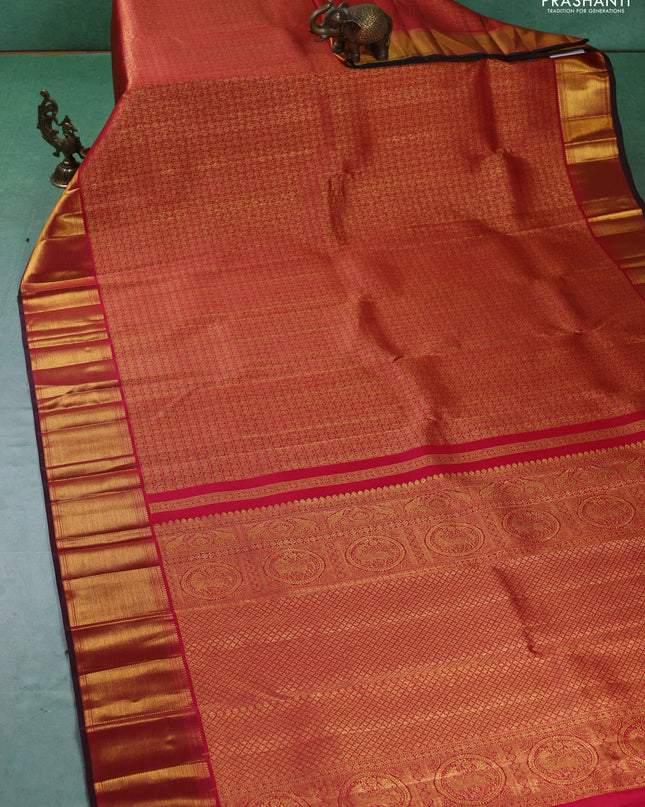 Pure kanchipuram silk saree maroon with allover zari checks & annam weaves and zari woven border