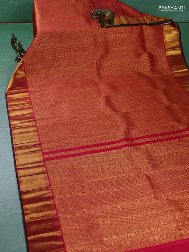 Pure kanchipuram silk saree maroon with allover zari checks & annam weaves and zari woven border