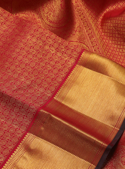 Pure kanchipuram silk saree maroon with allover zari checks & annam weaves and zari woven border