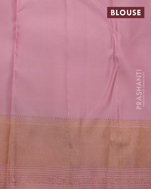 Pure kanchipuram silk saree pastel pink with allover zari woven floral weaves and zari woven border