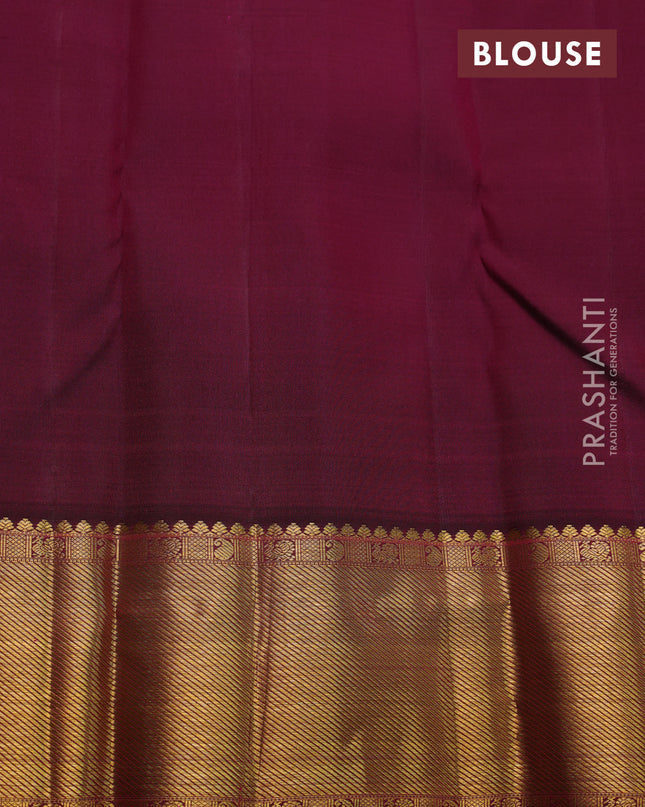 Pure kanchipuram silk saree dark magenta pink with allover zari checks & buttas and zari woven border