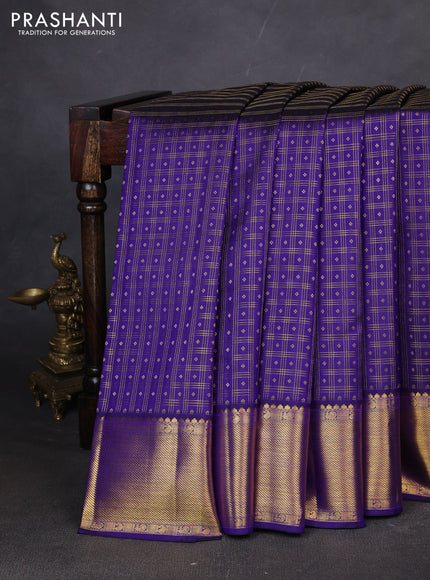Pure kanchipuram silk saree blue with allover zari checks & buttas and zari woven border