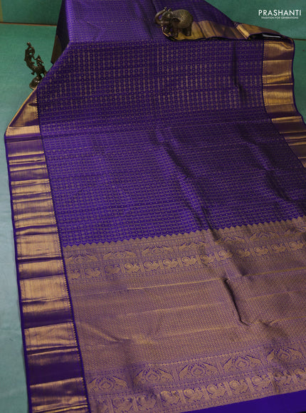 Pure kanchipuram silk saree blue with allover zari checks & buttas and zari woven border