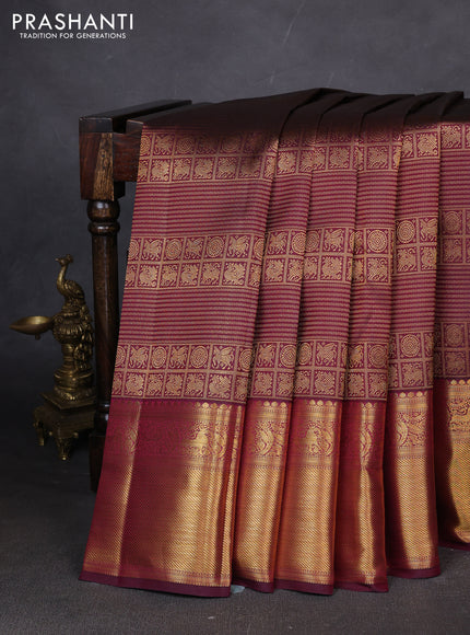 Pure kanchipuram silk saree maroon with allover zari woven brocade weaves and zari woven border