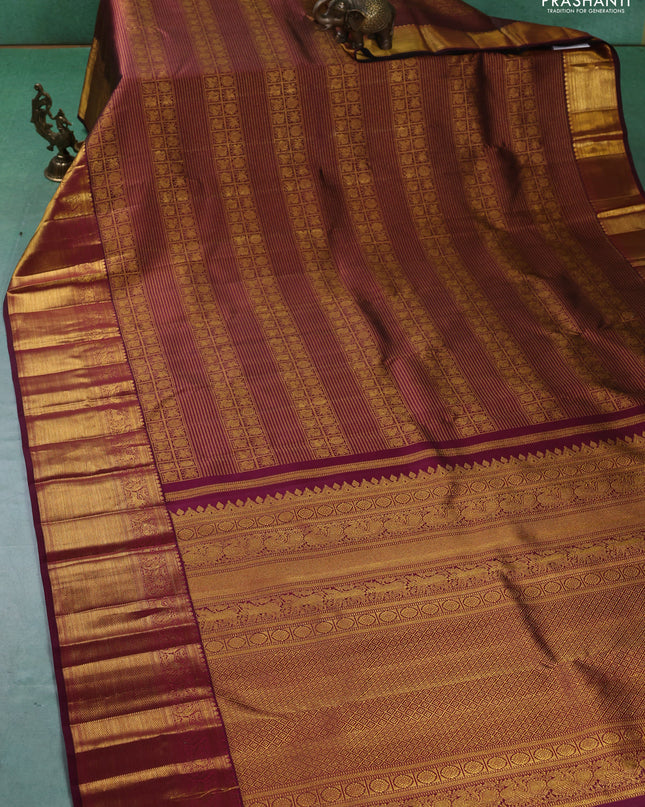 Pure kanchipuram silk saree maroon with allover zari woven brocade weaves and zari woven border