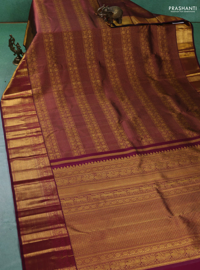 Pure kanchipuram silk saree maroon with allover zari woven brocade weaves and zari woven border
