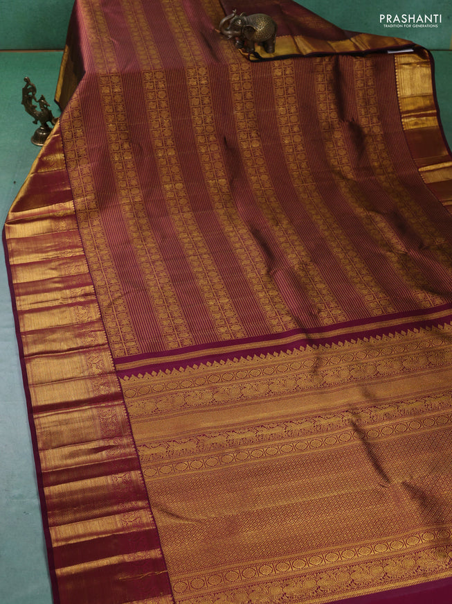 Pure kanchipuram silk saree maroon with allover zari woven brocade weaves and zari woven border