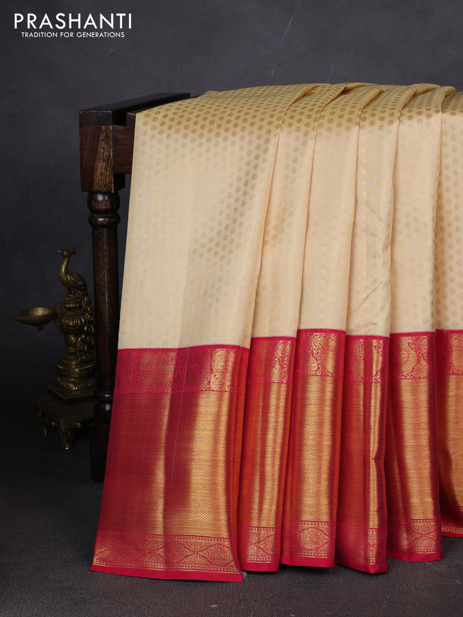Pure kanchipuram silk saree sandal and pink with allover zari woven 1000 buttas and long zari woven border