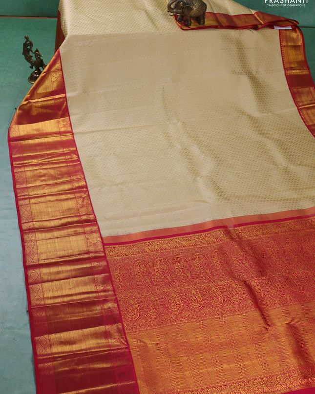 Pure kanchipuram silk saree sandal and pink with allover zari woven 1000 buttas and long zari woven border