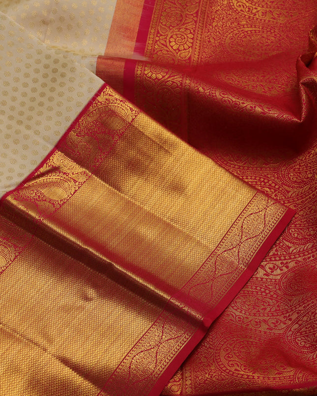 Pure kanchipuram silk saree sandal and pink with allover zari woven 1000 buttas and long zari woven border