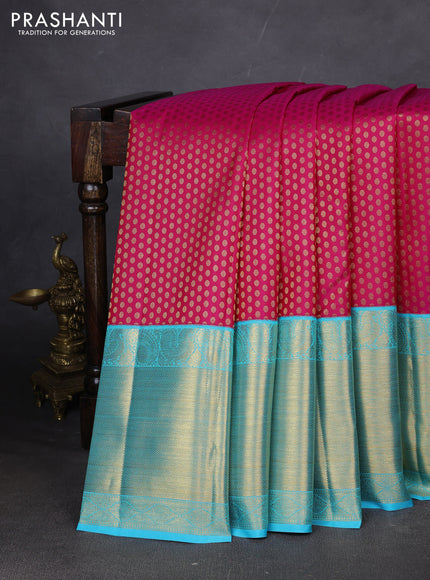 Pure kanchipuram silk saree pink and cs blue with allover zari woven 1000 buttas and long zari woven border
