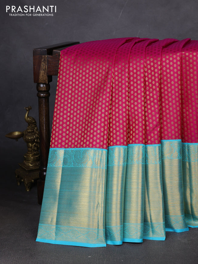 Pure kanchipuram silk saree pink and cs blue with allover zari woven 1000 buttas and long zari woven border