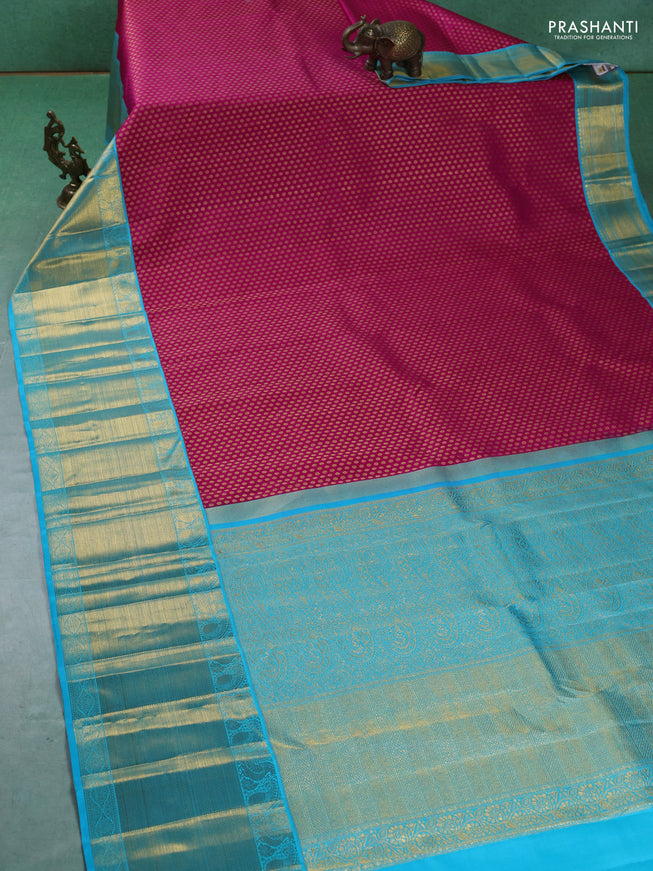 Pure kanchipuram silk saree pink and cs blue with allover zari woven 1000 buttas and long zari woven border