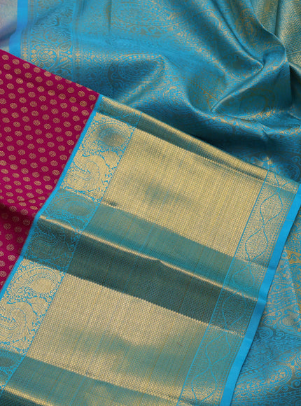 Pure kanchipuram silk saree pink and cs blue with allover zari woven 1000 buttas and long zari woven border