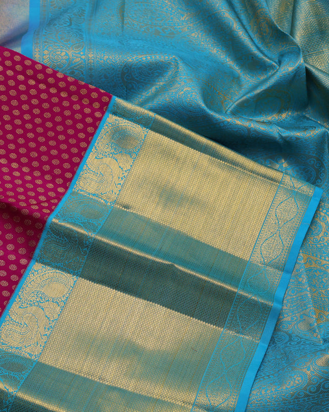 Pure kanchipuram silk saree pink and cs blue with allover zari woven 1000 buttas and long zari woven border