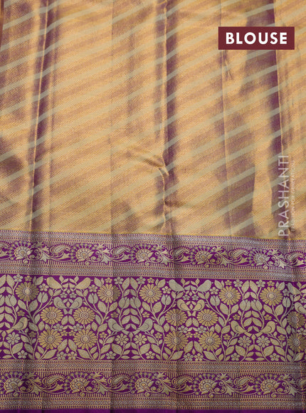 Pure kanchipuram tissue silk saree cream and purple with allover zari woven brocade weaves and long zari woven border