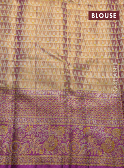 Pure kanchipuram tissue silk saree gold and lavender with allover zari woven brocade weaves and long zari woven border