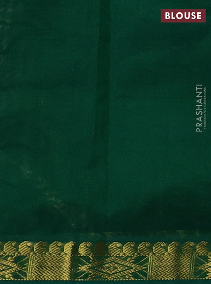 Silk cotton saree grey and green with plain body and zari woven border