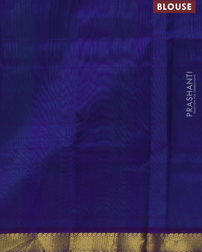 Silk cotton saree teal blue and blue with plain body and zari woven border