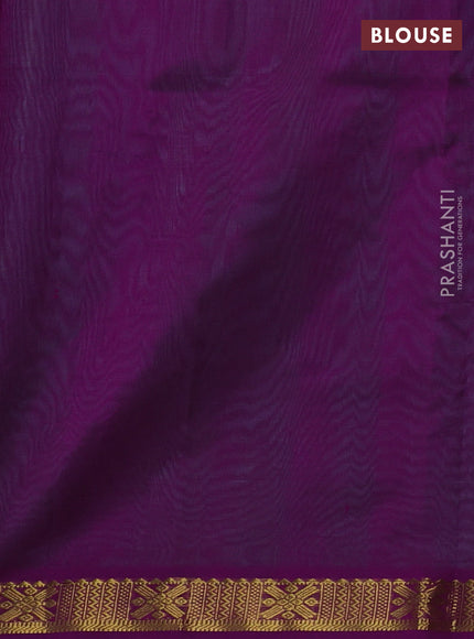 Silk cotton saree green and purple with plain body and zari woven border