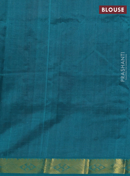 Silk cotton saree maroon and teal blue with plain body and zari woven border