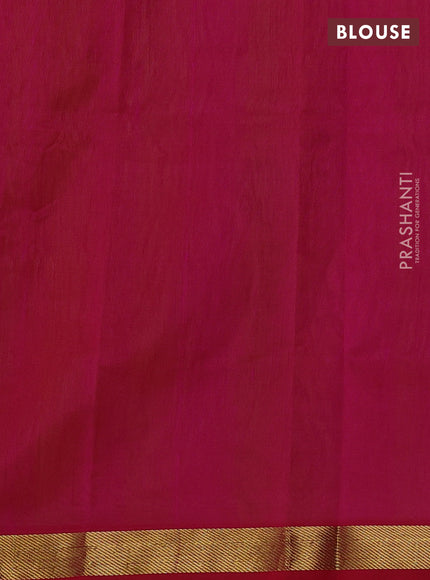 Silk cotton saree lime yellow and pink with plain body and zari woven border