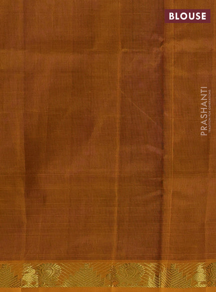 Silk cotton saree deep purple and mustard yellow with plain body and zari woven border