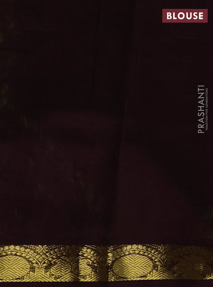 Silk cotton saree light green and deep wine with plain body and zari woven border