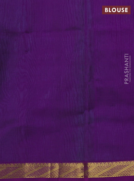 Silk cotton saree teal green and purple with plain body and zari woven border
