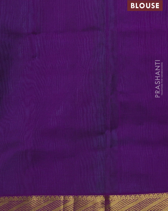 Silk cotton saree teal green and purple with plain body and zari woven border