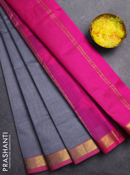 Silk cotton saree grey and pink with plain body and zari woven border