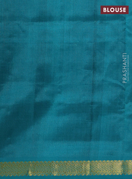 Silk cotton saree coffee brown and teal green with plain body and zari woven border