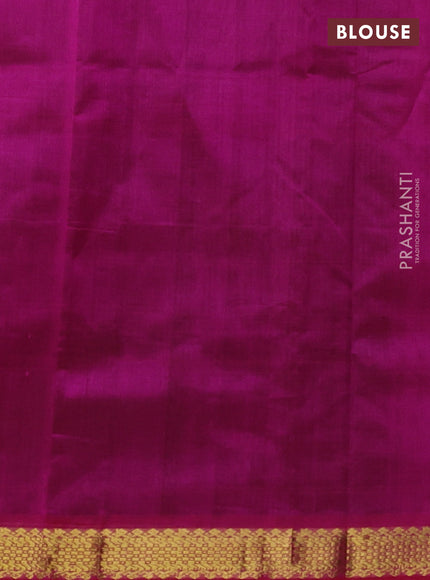 Silk cotton saree green and pink with plain body and zari woven border