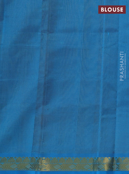 Silk cotton saree mustard yellow and light blue with plain body and zari woven border