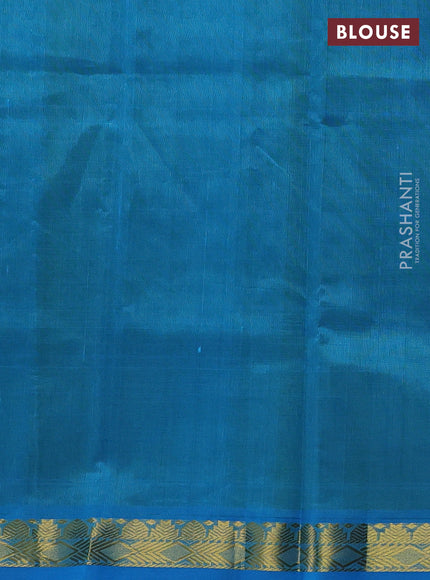 Silk cotton saree light green and cs blue with plain body and zari woven border