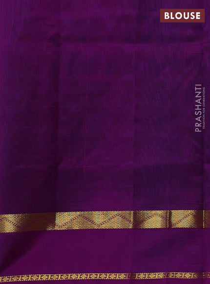Silk cotton saree teal blue and purple with plain body and zari woven border
