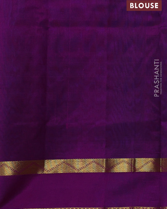Silk cotton saree teal blue and purple with plain body and zari woven border